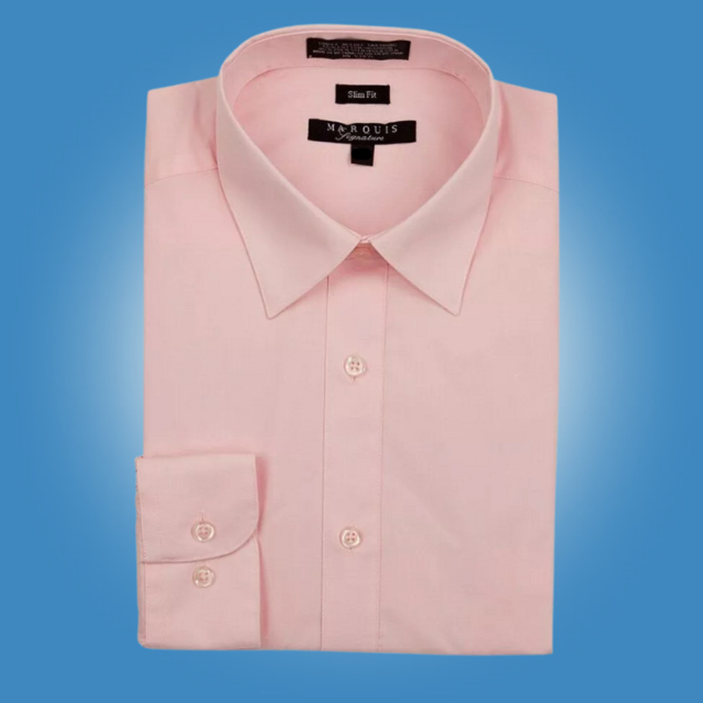 Marquis Signature Men's Long Sleeve Slim Fit Dress Shirt Pink 16 / 16.5 36/67